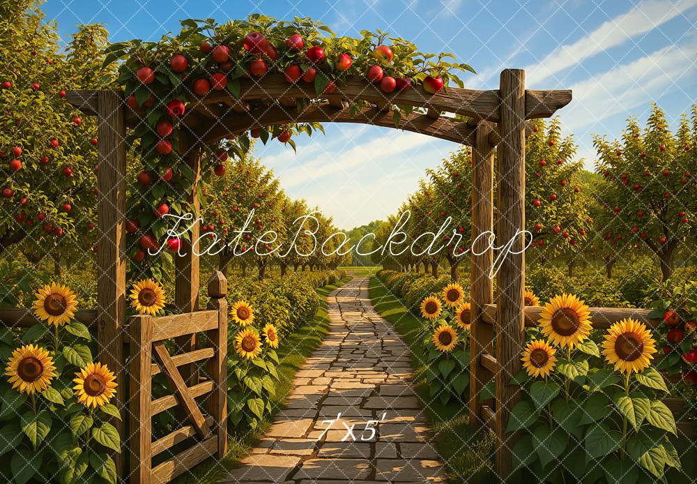 Kate Herbst Apfelgarten Sonnenblumen Steinweg Hintergrund Entworfen von Mini MakeBelieve - Kate Backdrop.de