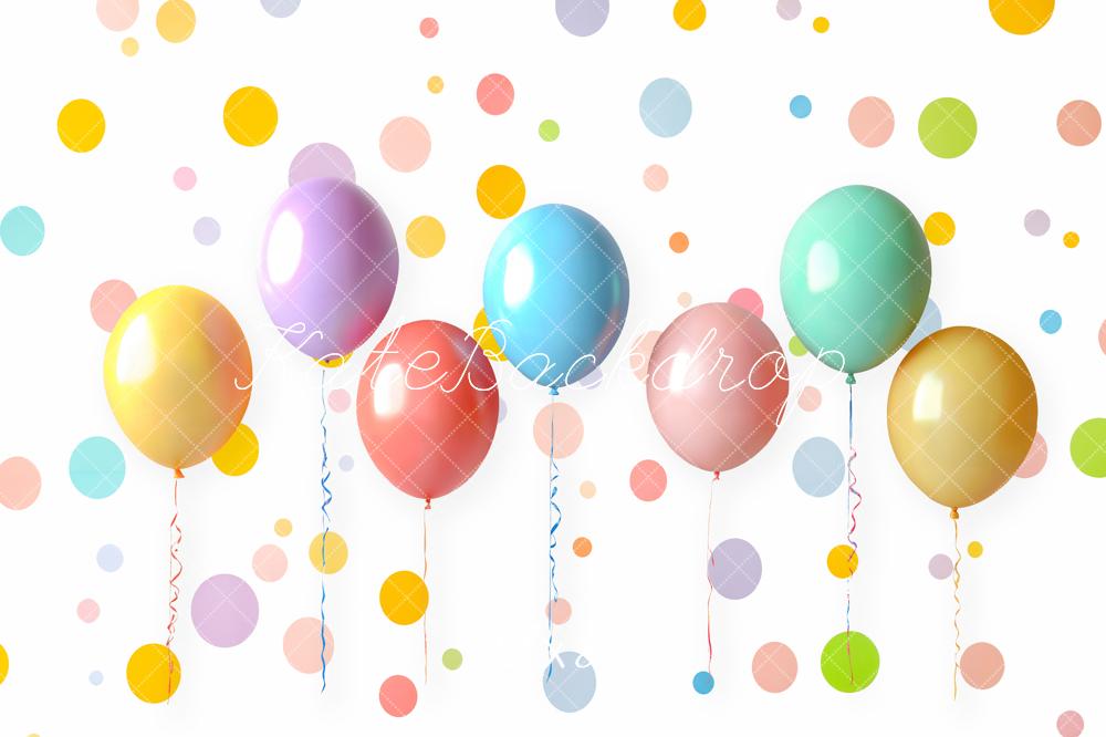 Kate Geburtstag Luftballons Bunte Punkte Fleece Hintergrund Entworfen von Emetselch - Kate Backdrop.de