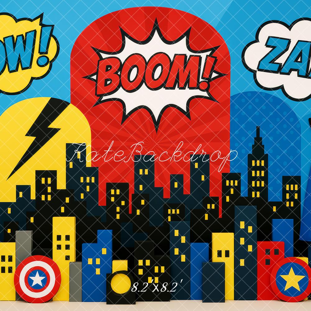 Kate Superheld Comic Stadt Skyline Bunt Hintergrund Entworfen von Patty Roberts - Kate Backdrop.de
