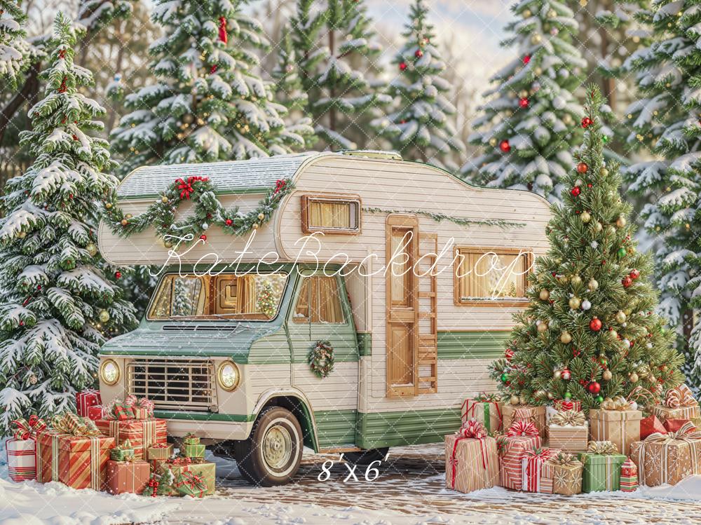 Kate Weihnachten Wohnmobil Tannenbaum Schnee Fleece Hintergrund Entworfen von Emetselch - Kate Backdrop.de