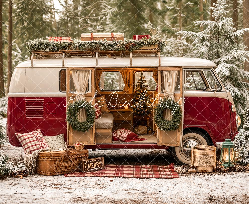 Kate Weihnachten Wohnmobil Wald Vintage Hintergrund Entworfen von Emetselch