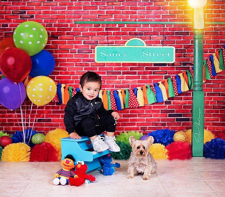 Katebackdrop閹枫垺缍朘ate Brick Wall with Colorful Balloons Backdrop for Photography