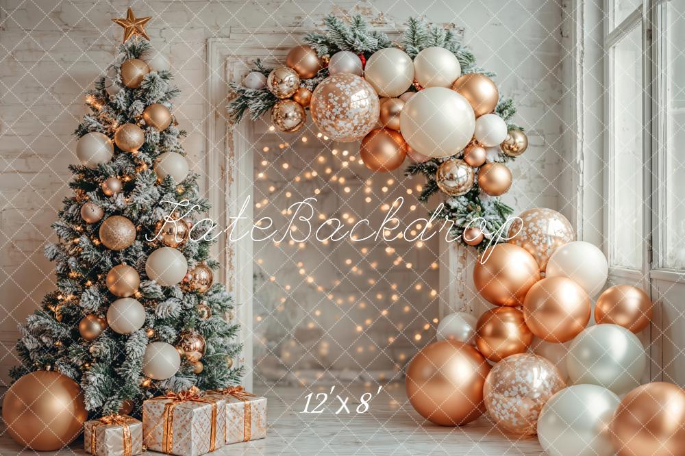 Kate Weihnachten Baum Ballons Gold Fleece Hintergrund Entworfen von Emetselch - Kate Backdrop.de