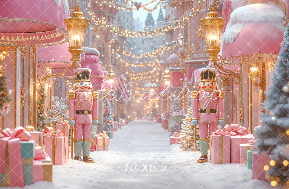 Kate Weihnachten Nussknacker Rosa Märchenhaft Fleece Hintergrund Entworfen von Emetselch - Kate Backdrop.de