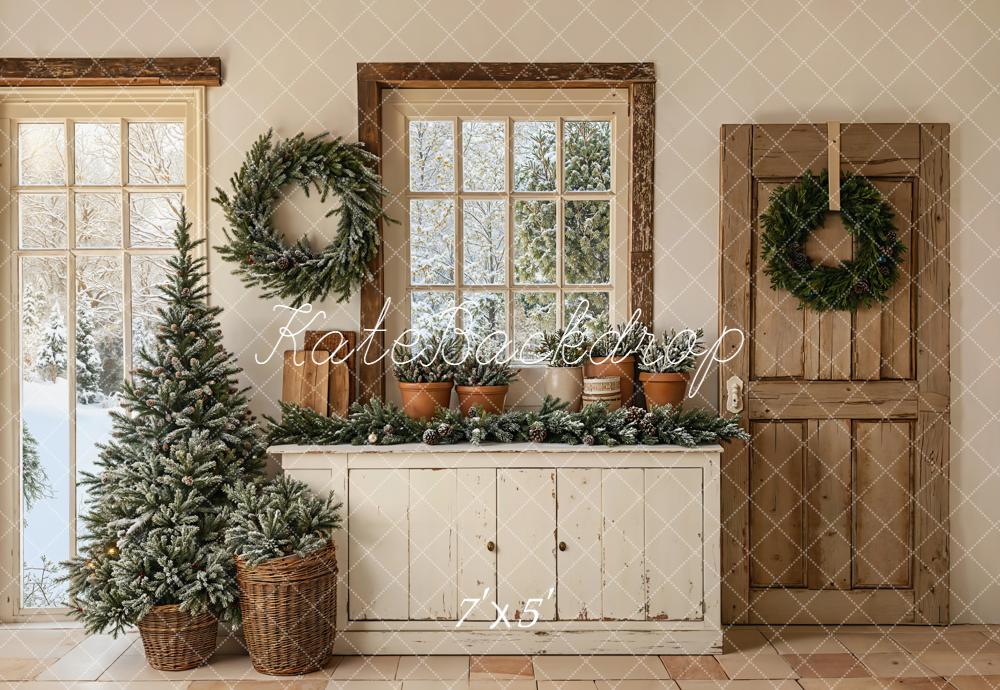 Kate Weihnachten Fenster Kränze Rustikal Hintergrund Entworfen von Emetselch