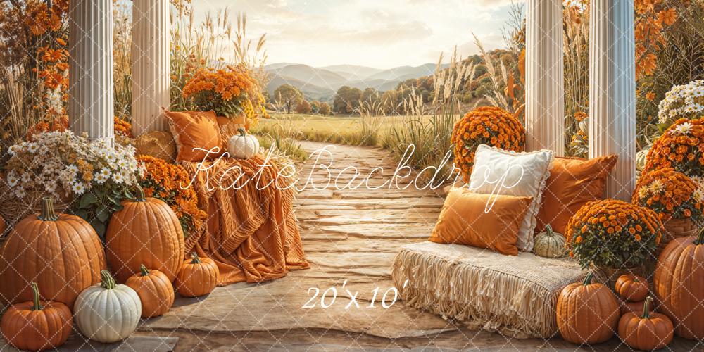 Kate Herbst Kürbis Säulen Orange Hintergrund Entworfen von Emetselch - Kate Backdrop.de