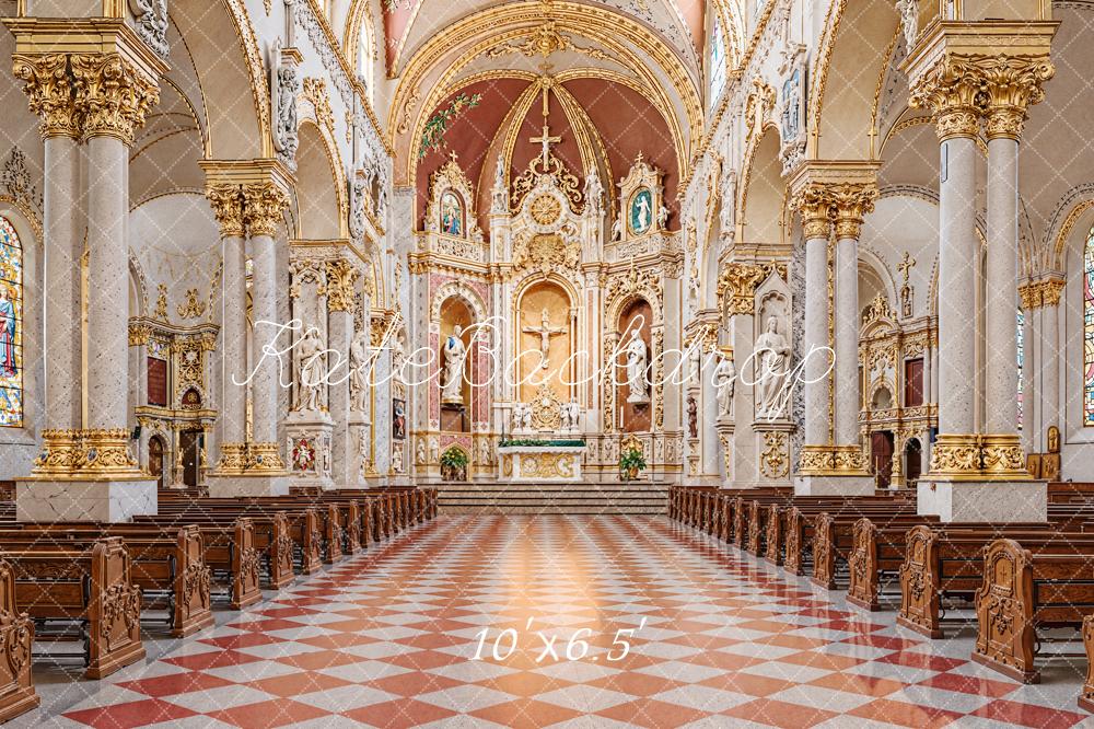 Kate Kirche Altar Säulen Barock Fleece Hintergrund Entworfen von Emetselch - Kate Backdrop.de