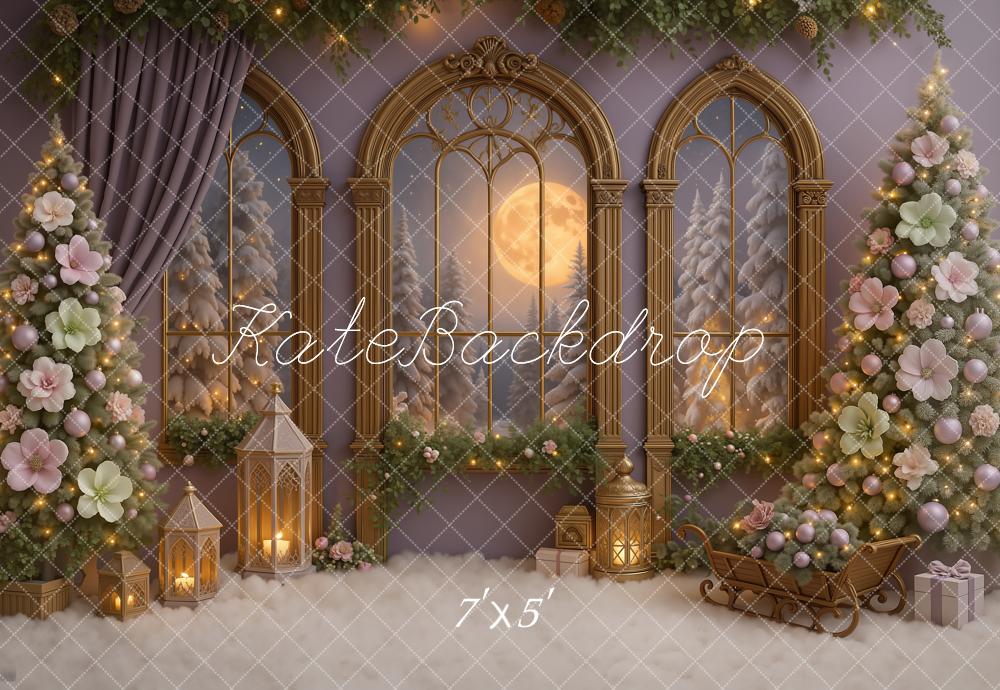 Kate Weihnachten Fenster Weihnachtsbäume Pastell Hintergrund Entworfen von Ashley Paul - Kate Backdrop.de