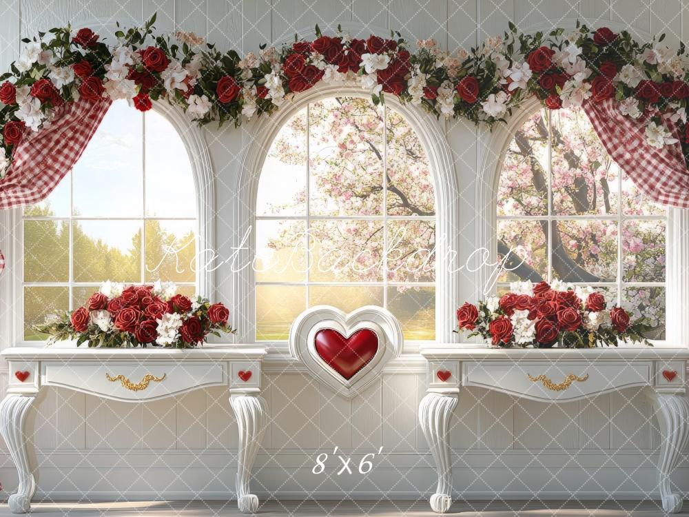 Kate Valentinstag Fenster Rosen Herz Romantik Hintergrund Entworfen von Mini MakeBelieve