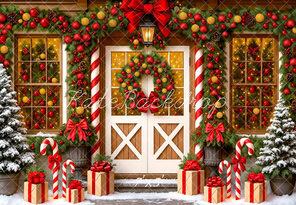 Kate Weihnachten Tür Girlande Geschenke Rot Hintergrund Entworfen von Mini MakeBelieve - Kate Backdrop.de