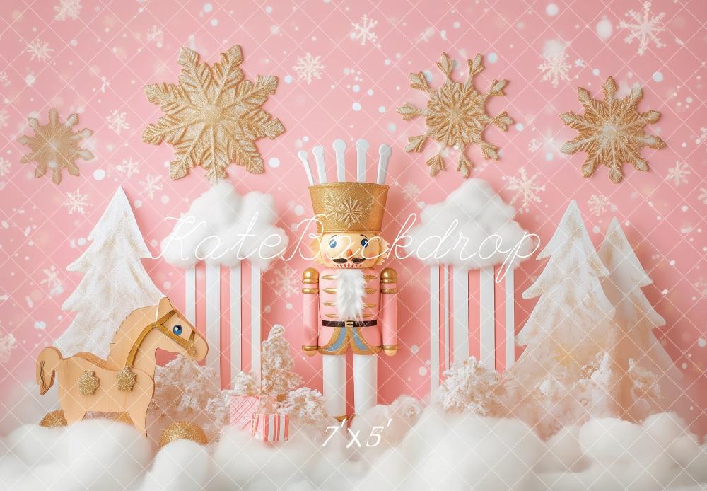 Kate Weihnachten Nussknacker Schaukelpferd Rosa Hintergrund Entworfen von Patty Roberts - Kate Backdrop.de