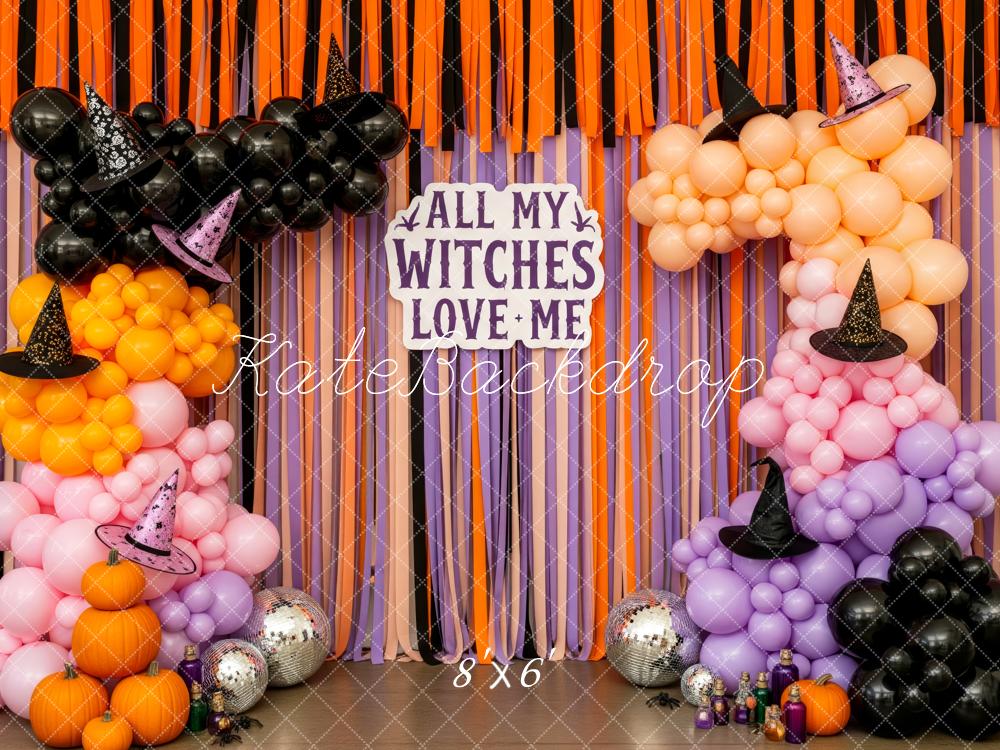 Kate Halloween Ballons Hexenhüte Orange Lila Hintergrund Entworfen von Patty Roberts