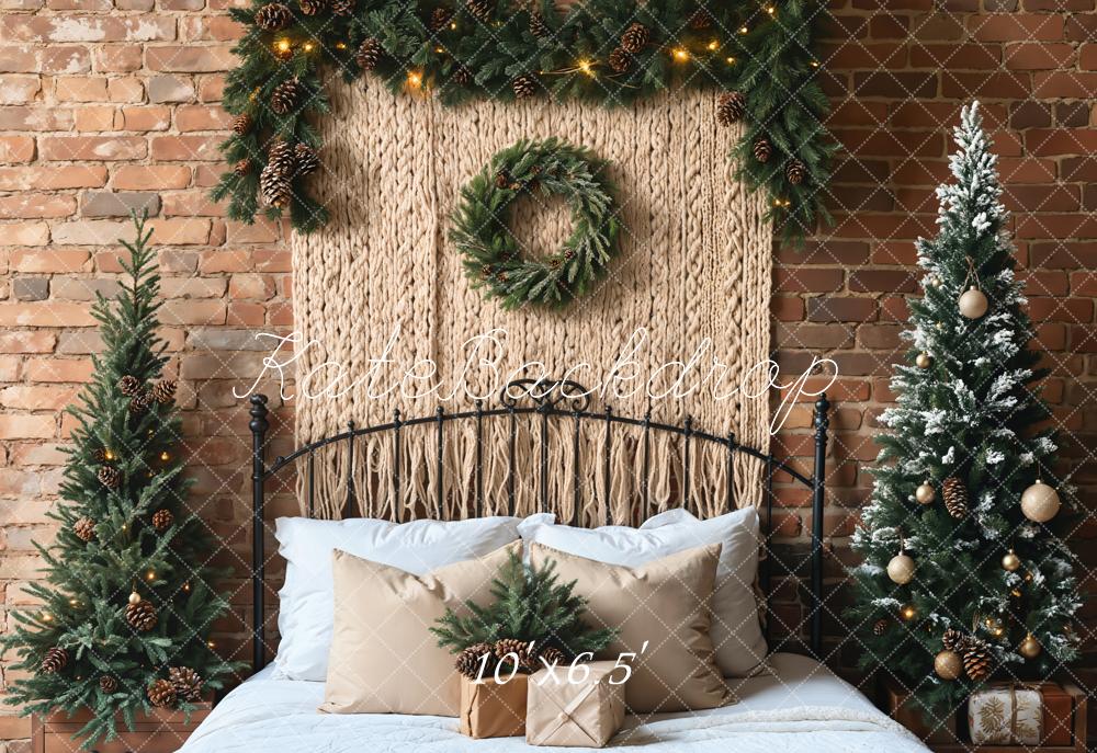 Kate Weihnachten Kranz Tannen Bäume Backstein Fleece Hintergrund Entworfen von Emetselch