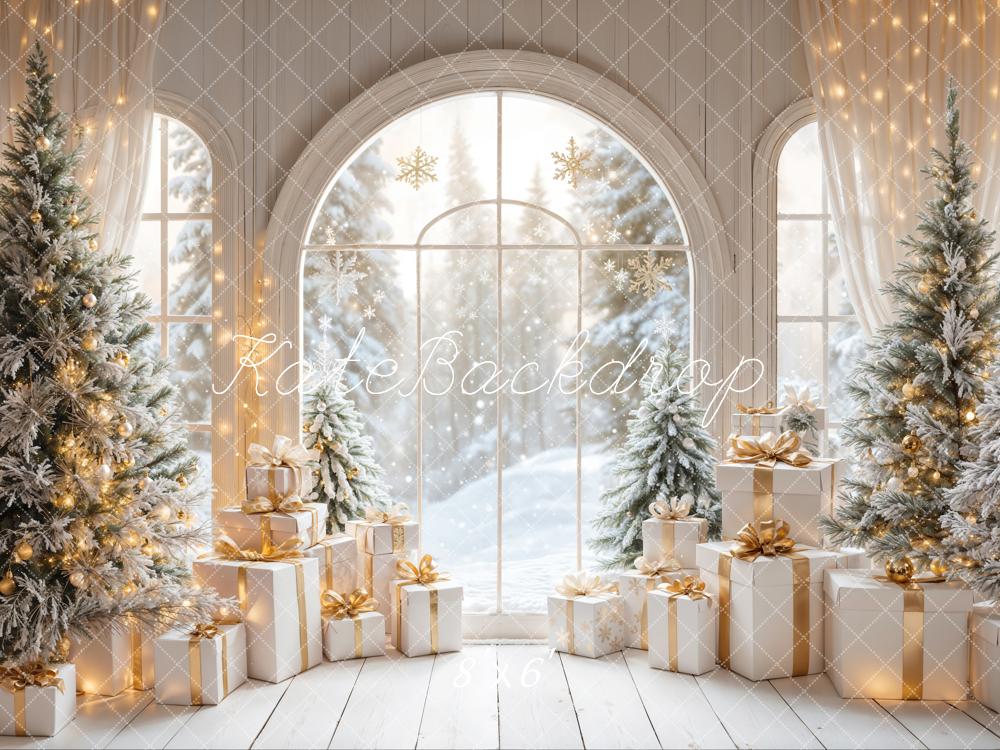 Kate Weihnachten Geschenke Fenster Schnee Hintergrund Entworfen von Emetselch - Kate Backdrop.de