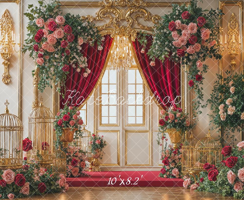 Kate Hochzeit Rote Vorhänge Goldene Rosen Fleece Hintergrund Entworfen von Emetselch
