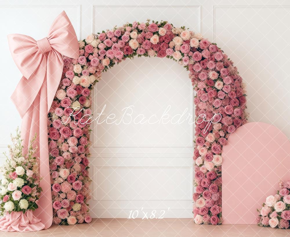 Kate Flower Arch Rosen Schleife Rosa Hintergrund Entworfen von Mini MakeBelieve - Kate Backdrop.de