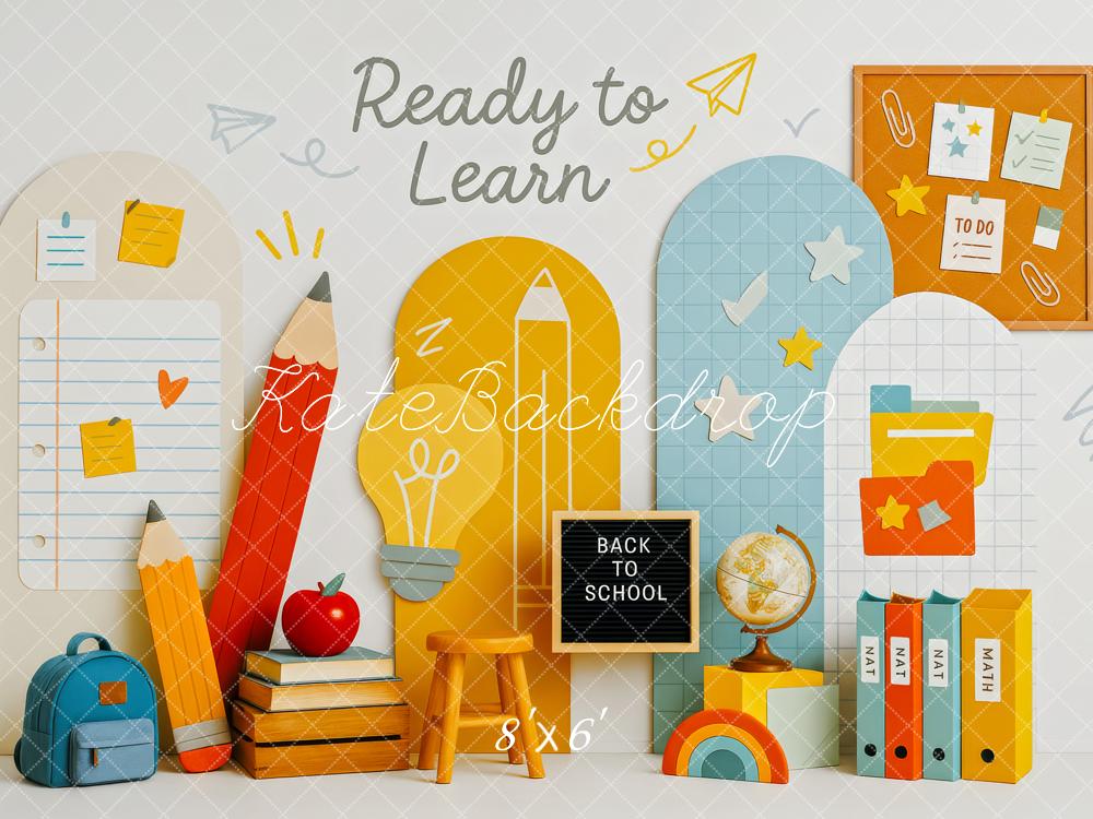 Kate Zurück zur Schule Schulmaterialien Bunt Hintergrund Entworfen von Patty Roberts - Kate Backdrop.de