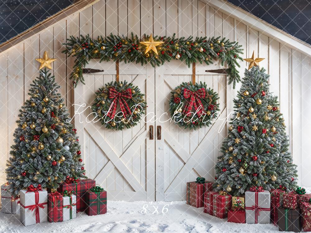 Kate Weihnachten Tannenbaum Scheunentor Geschenke Fleece Hintergrund Entworfen von Emetselch - Kate Backdrop.de