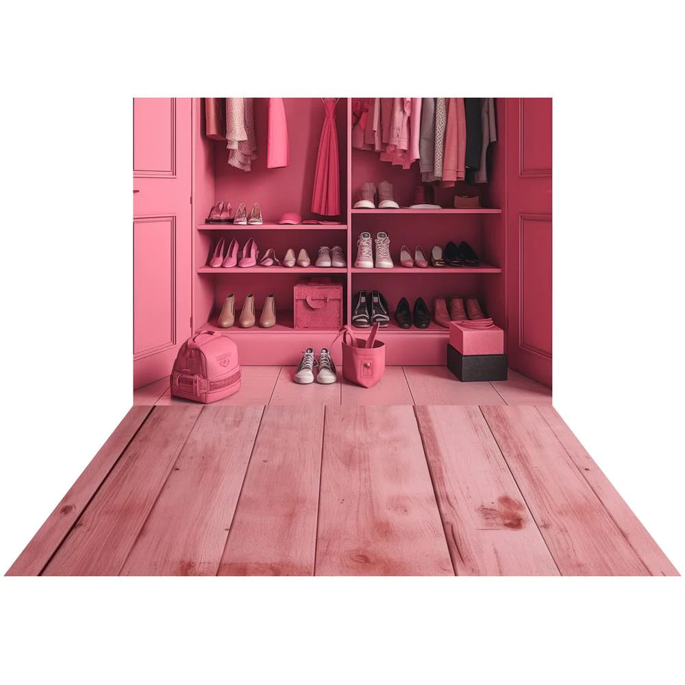 Kate Fashion Doll Closet Hintergrund+Pink Wood Floor Hintergrund - Kate Backdrop.de