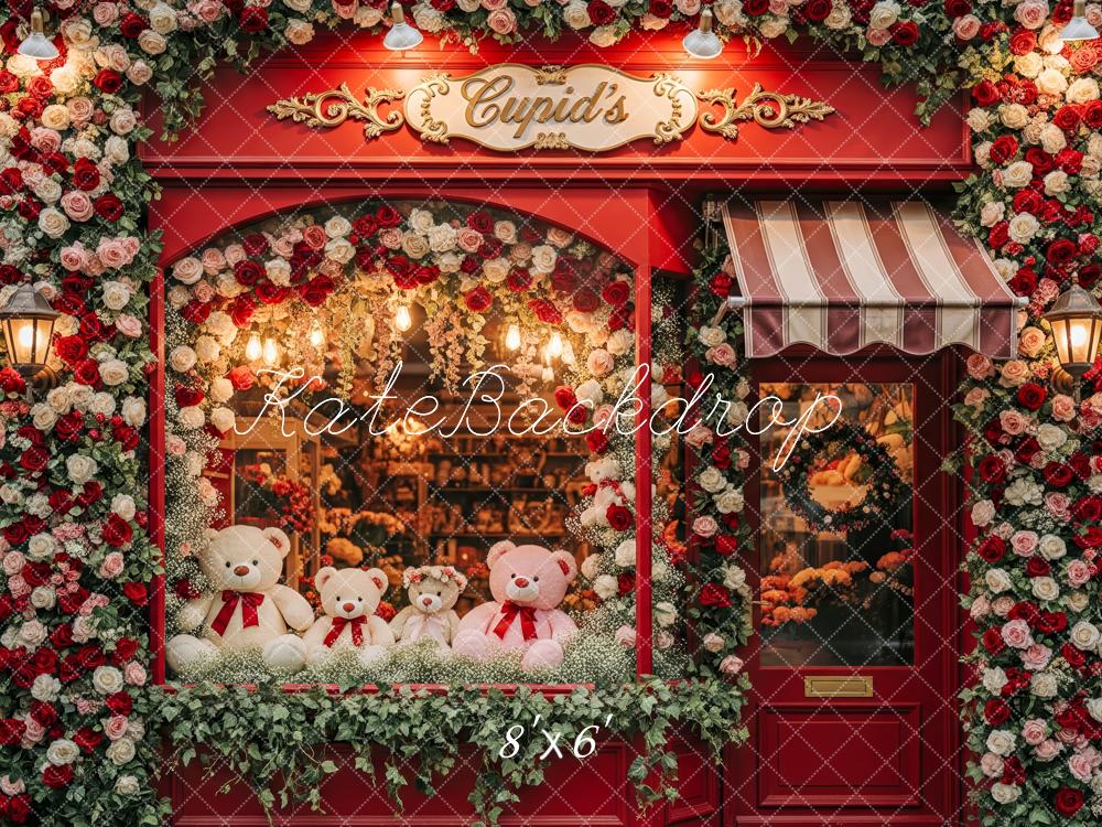 Kate Valentinstag Teddybären Blumen Rot Hintergrund Entworfen von Patty Roberts