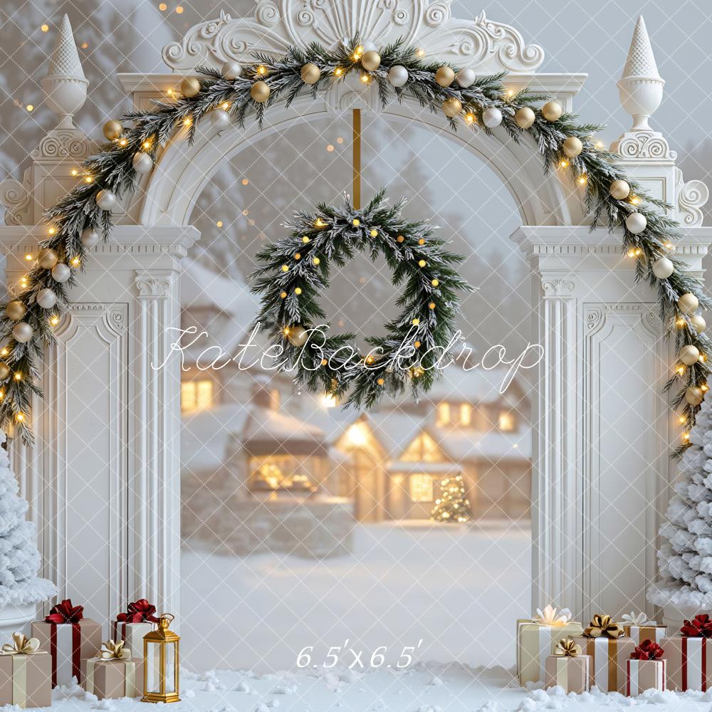 Kate Weihnachten Winterbogen Geschenke Weiß Hintergrund Entworfen von Mini MakeBelieve