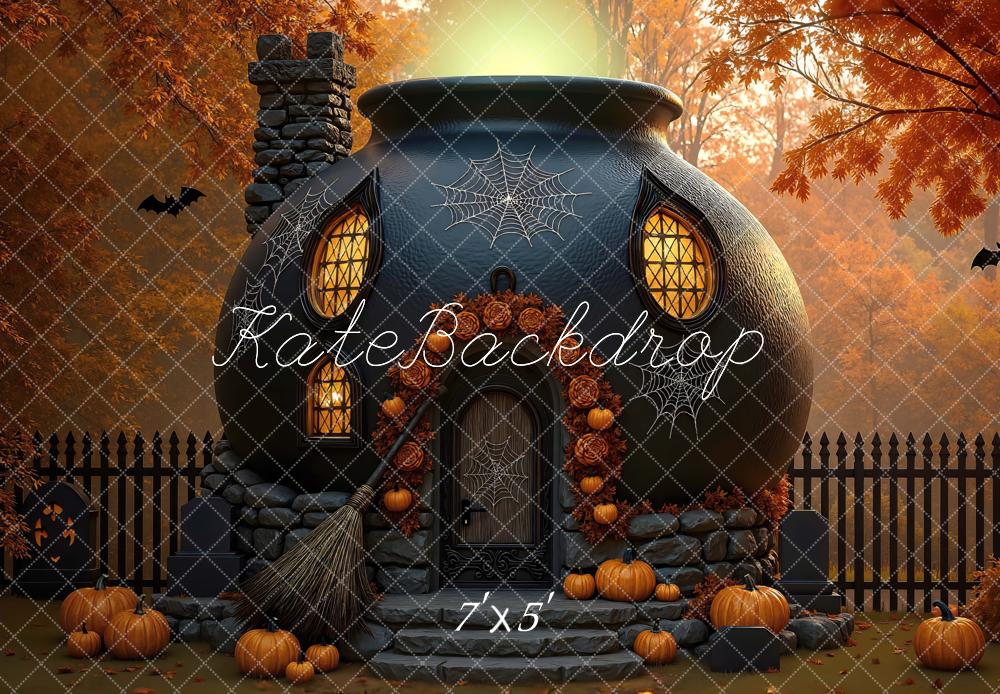 Kate Halloween Hexenhaus Kürbisse Herbst Hintergrund Entworfen von Mini MakeBelieve
