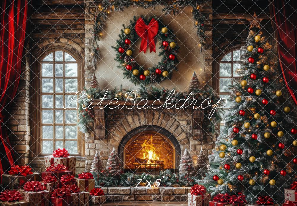 Kate Weihnachten Kamin Weihnachtsbaum Geschenke Hintergrund Entworfen von Mini MakeBelieve - Kate Backdrop.de