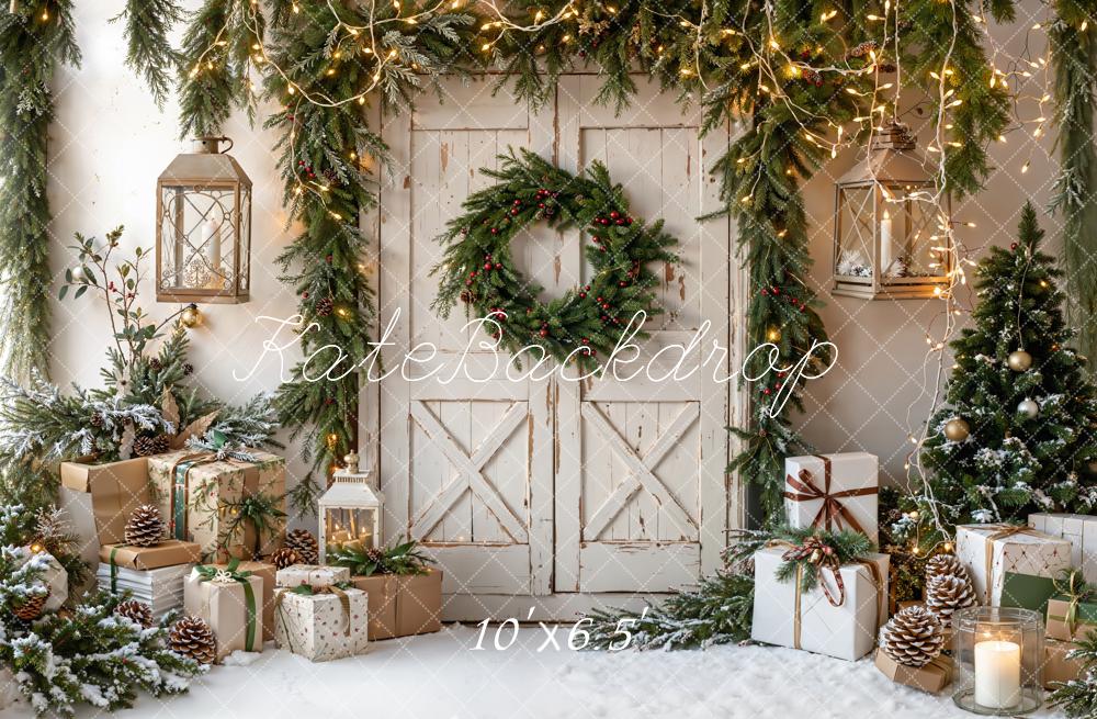 Kate Weihnachten Tür Girlande Geschenke Fleece Hintergrund Entworfen von Emetselch - Kate Backdrop.de