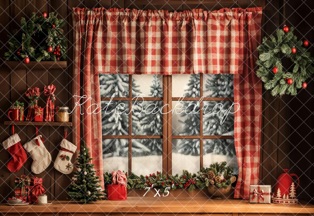 Kate Weihnachten Fenster Strümpfe Rot Hintergrund Entworfen von Emetselch - Kate Backdrop.de