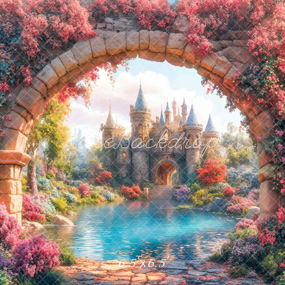 Kate Märchen Schloss Steinbogen Blumen Traumhaft Hintergrund Entworfen von Emetselch - Kate Backdrop.de