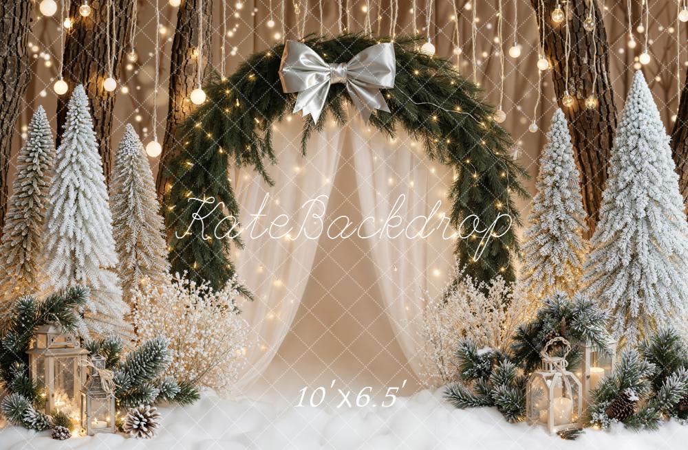 Kate Weihnachten Schneebäume Lichterkranz Wald Braun Hintergrund Entworfen von Emetselch - Kate Backdrop.de