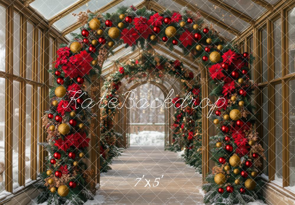 Kate Weihnachten Bogen Girlande Rot Gold Hintergrund Entworfen von Mini MakeBelieve - Kate Backdrop.de