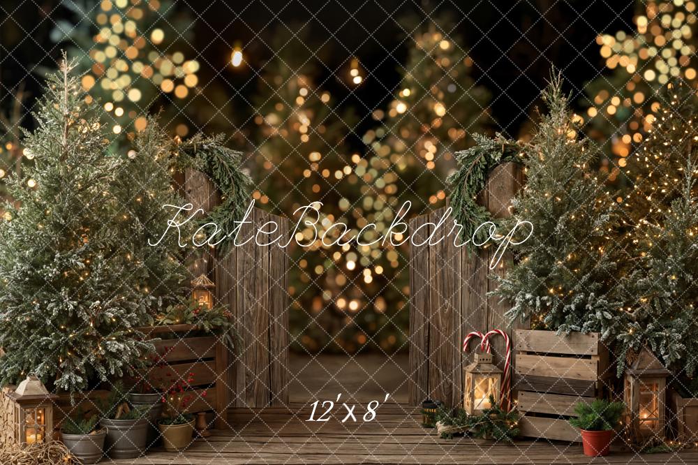 Kate Weihnachten Tannenbäume Holz Braun Fleece Hintergrund Entworfen von Emetselch - Kate Backdrop.de