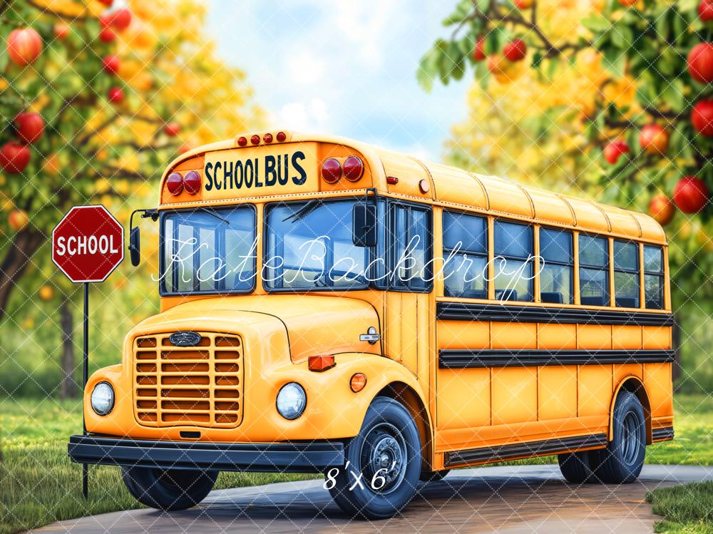 Kate Zurück Zur Schule Schulbus Apfelbaum Fleece Hintergrund Entworfen von Emetselch