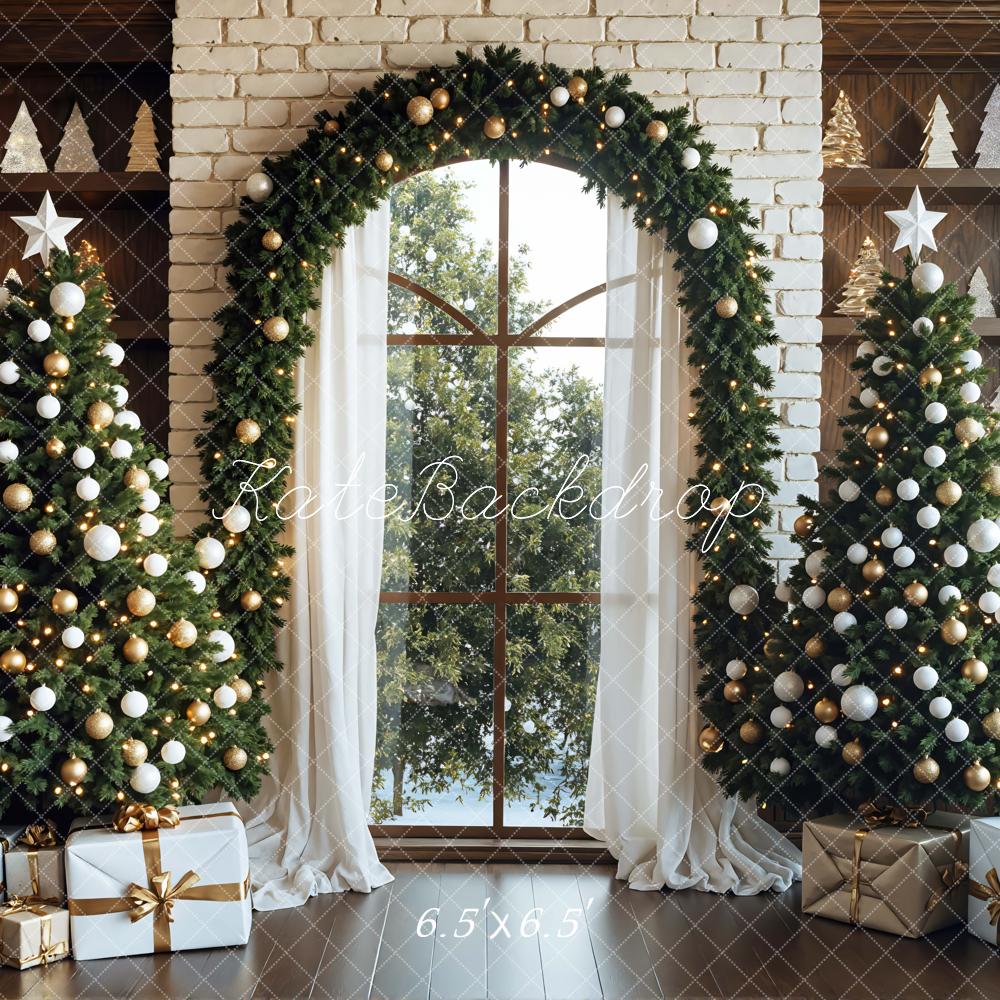 Kate Weihnachten Weihnachtsbaum Geschenkpakete Fenster Hintergrund Entworfen von Mini MakeBelieve - Kate Backdrop.de