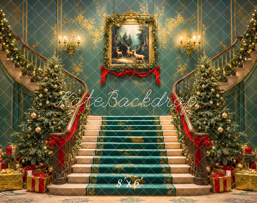 Kate Weihnachten Treppe Geschenke Tannenbaum Fleece Hintergrund Entworfen von Emetselch - Kate Backdrop.de