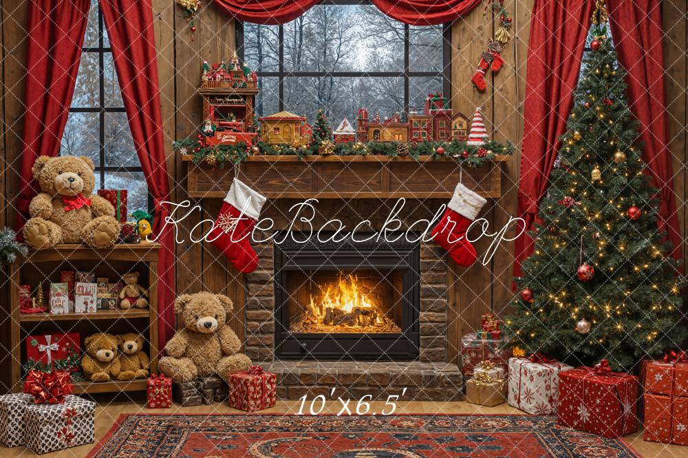 Kate Weihnachten Kamin Weihnachtsbaum Geschenke Fleece Hintergrund Entworfen von Emetselch - Kate Backdrop.de