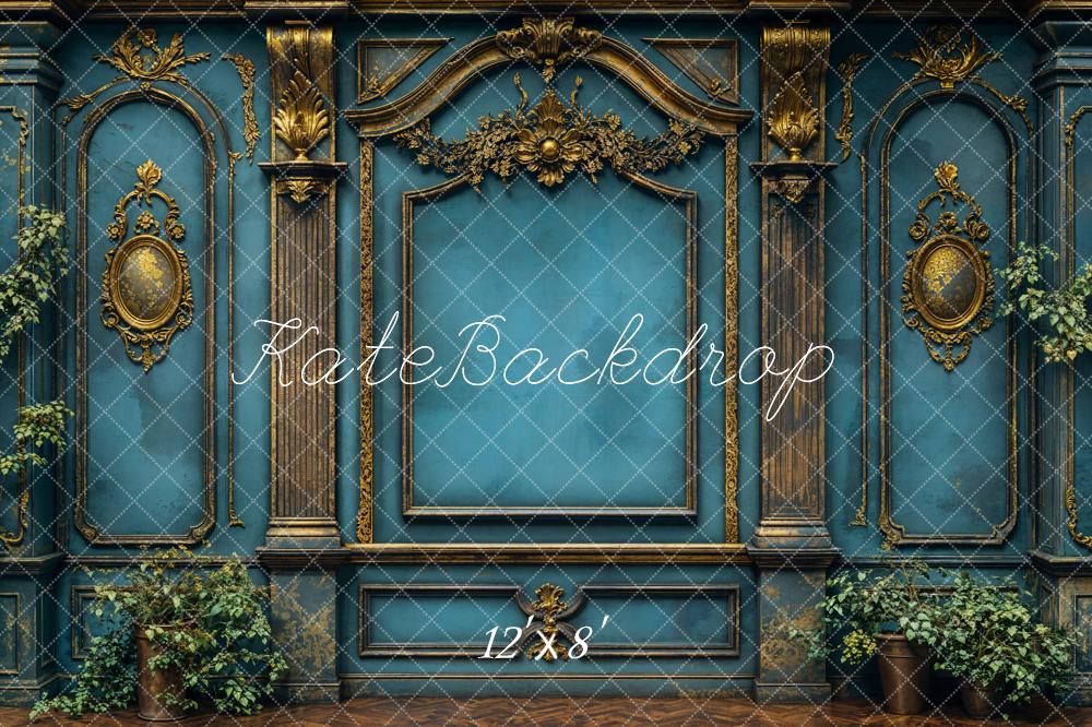 Kate Barock Wand Goldrahmen Blau Fleece Hintergrund Entworfen von Emetselch - Kate Backdrop.de
