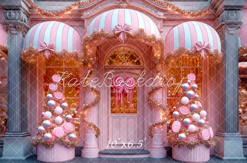 Kate Weihnachten Süßigkeiten Haus Rosa Hintergrund Entworfen von Mini MakeBelieve - Kate Backdrop.de