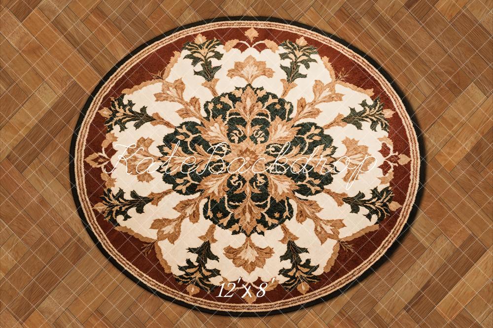 Kate Orientalischer Teppich Rund Holzboden Braun Fleece Hintergrund Entworfen von Kate Image