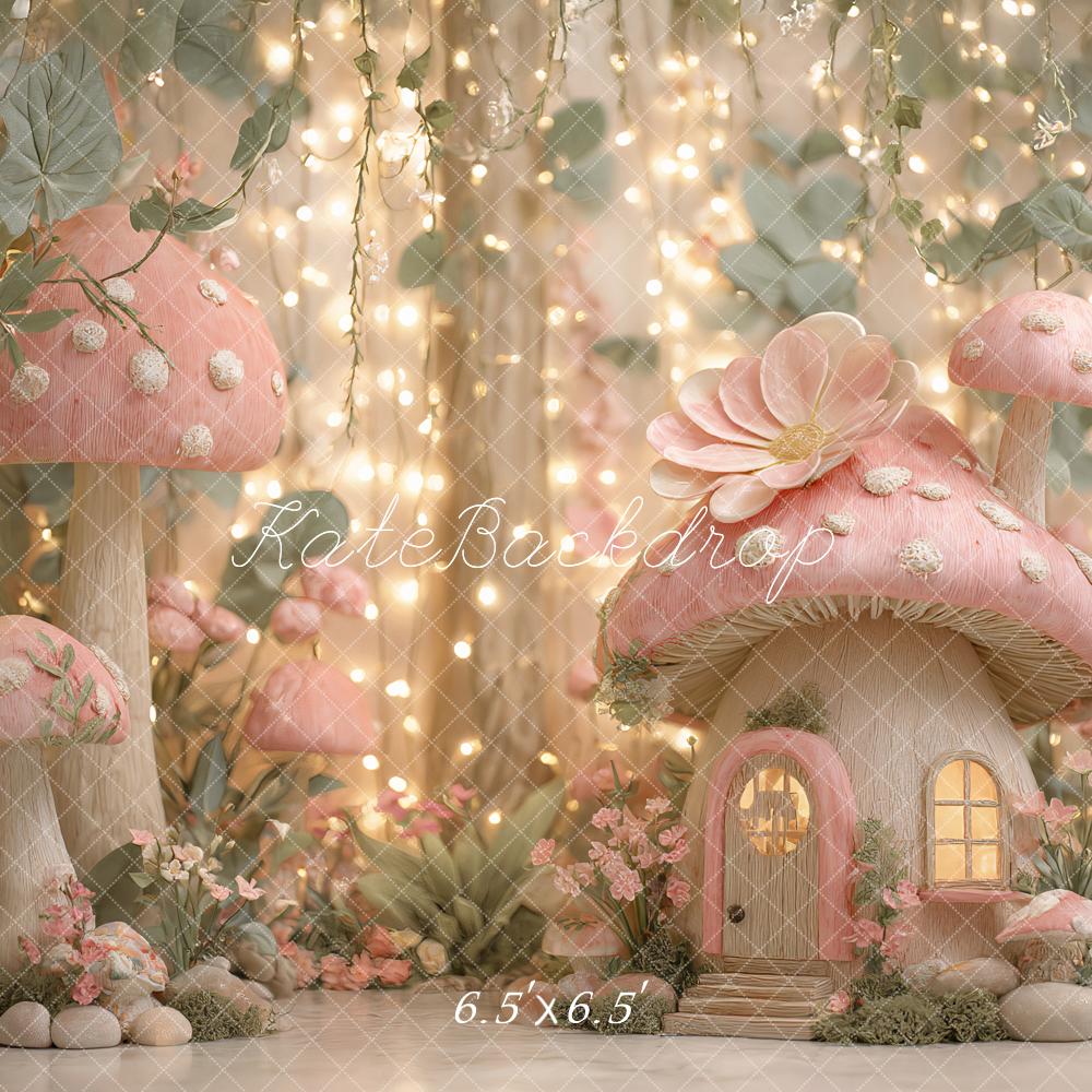 Kate Märchen Pilzhäuser Lichter Rosa Hintergrund Entworfen von Ashley Paul - Kate Backdrop.de