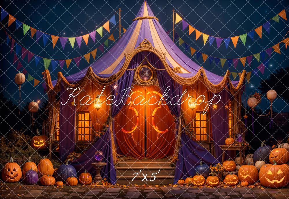 Kate Halloween Zirkuszelt Kürbisse Lichter Hintergrund Entworfen von Emetselch - Kate Backdrop.de