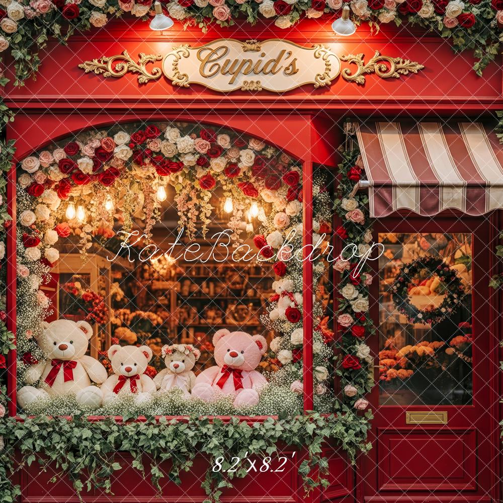 Kate Valentinstag Teddybären Blumen Rot Hintergrund Entworfen von Patty Roberts