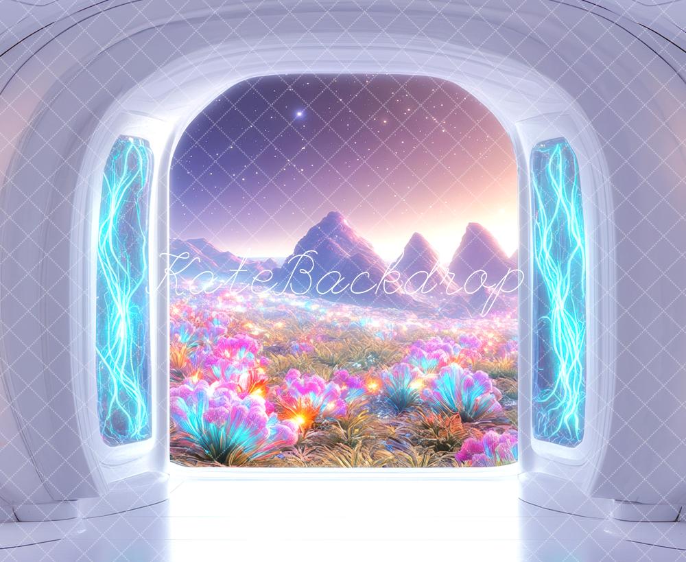 Kate SciFi Portal Blumenfeld Bunt Hintergrund Entworfen von Mini MakeBelieve - Kate Backdrop.de