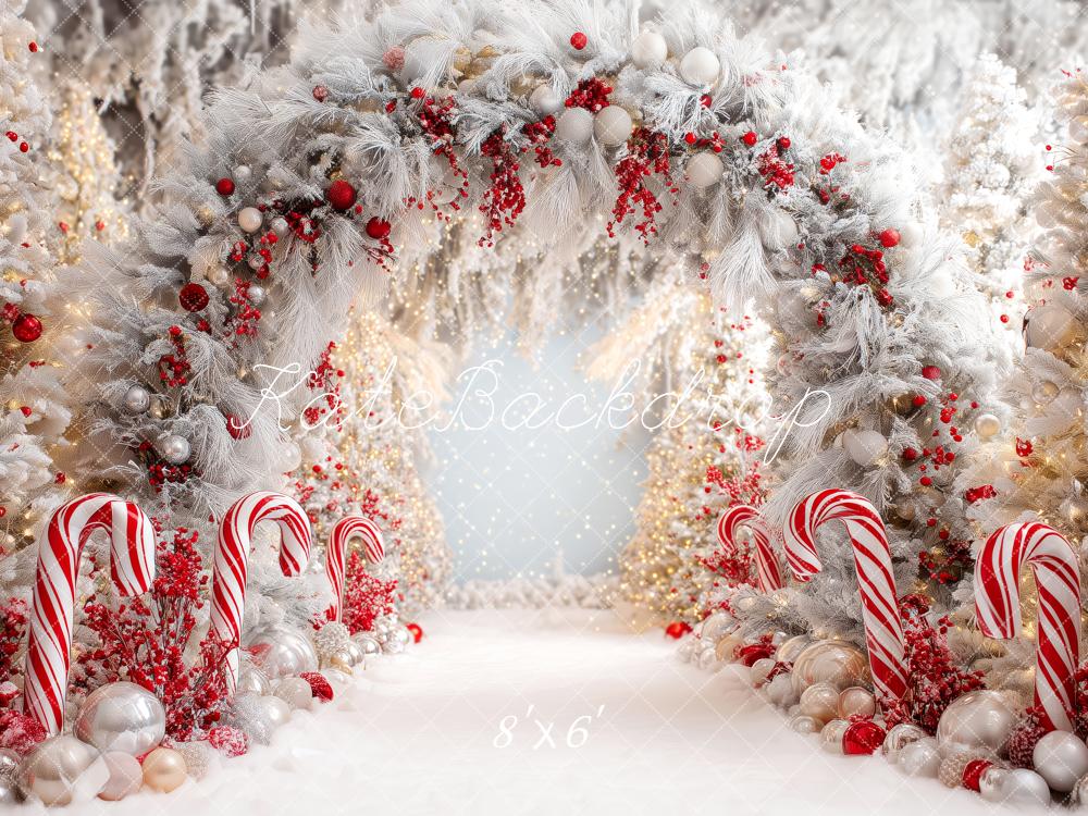 Kate Weihnachten Zuckerstangen Winterwald Weiß Hintergrund Entworfen von Patty Roberts