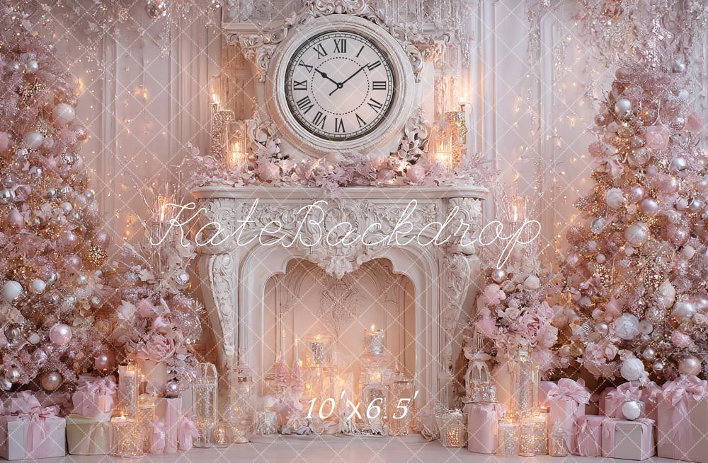 Kate Weihnachten Kamin Uhr Rosa Hintergrund Entworfen von Ashley Paul