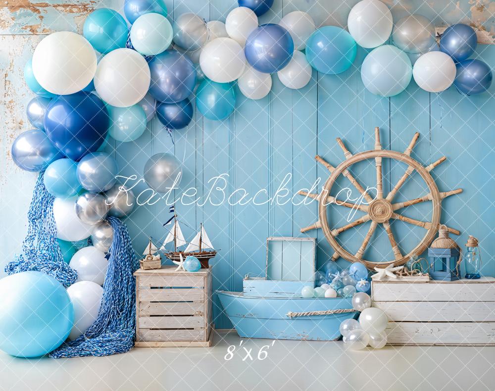 Kate Meer Ballons Steuerrad Blau Fleece Hintergrund Entworfen von Emetselch - Kate Backdrop.de