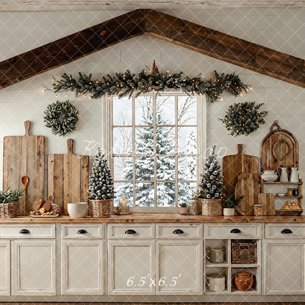 Kate Weihnachten Küche Fenster Rustikal Hintergrund Entworfen von Emetselch - Kate Backdrop.de