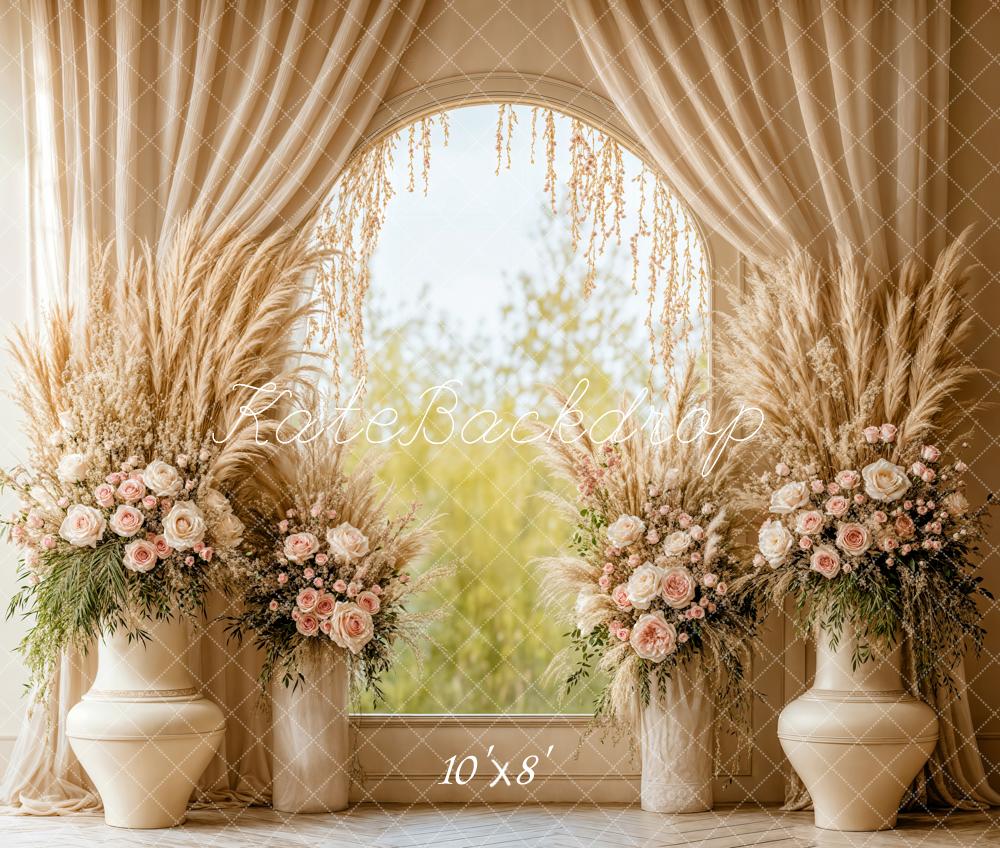 Kate Hochzeit Bogenfenster Blumen Beige Fleece Hintergrund Entworfen von Emetselch