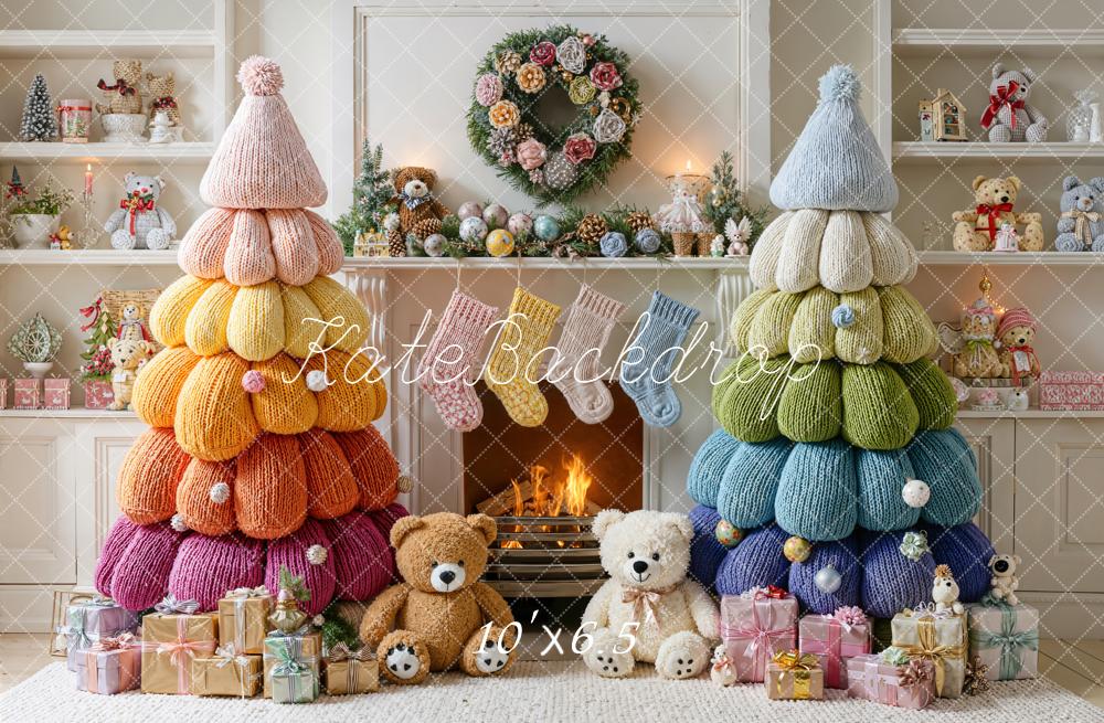 Kate Weihnachten Strickbäume Kamin Bunt Hintergrund Entworfen von Emetselch - Kate Backdrop.de
